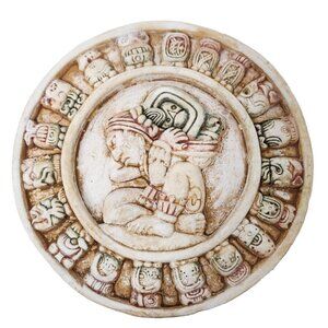 VTG Round 3D Clay Mexican Mayan Zodiac Astrological Sign Wall Plaque Decoration